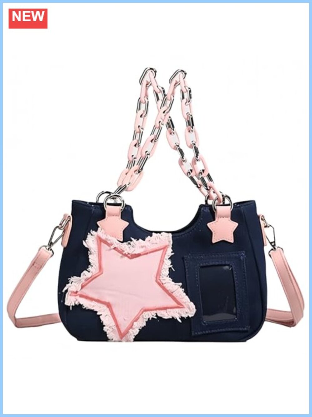 Denim Stars Crossbody Bag Kawaii Ita Bag Y2K Gold Chain Handbag